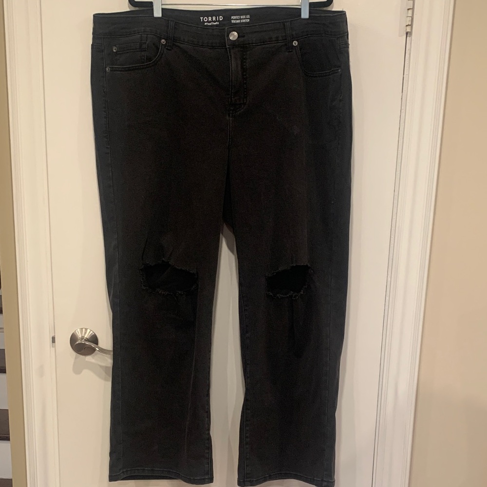 Torrid Black wide leg Jeans with Distressed Knees